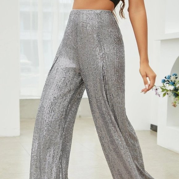 Silver Sequn Wide Legged Pants - Picture 4 of 8